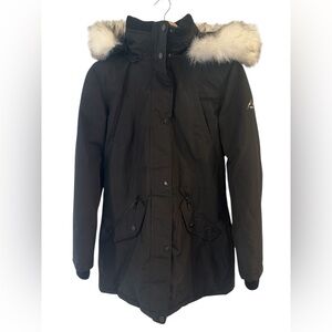 Black Fur-Trimmed Parka Size Small Mid-Length Luxury Heavyweight Women’s Small